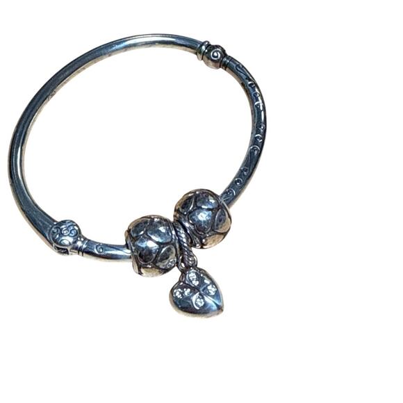 Brighton Charming Bangle Hinged Bracelet w/ Heart Charm & 2 Spacers Silver - Picture 3 of 6